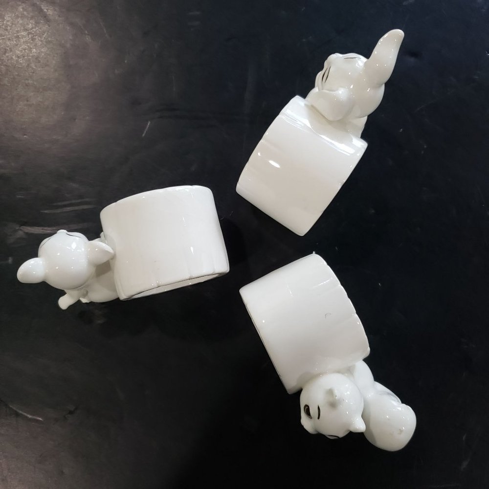 3 Vintage Schmid Japan Ceramic White EASTER Napkin Rings Rabbit Mouse Squirrel M - Picture 9 of 9